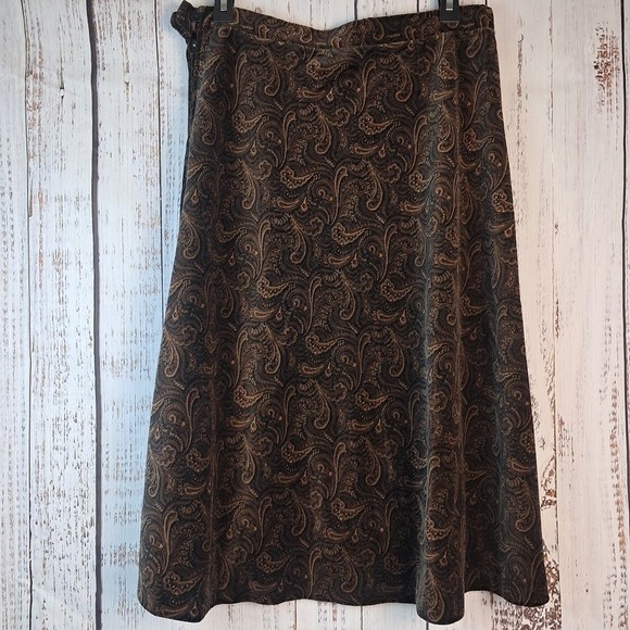 Vintage 80s F.A. CHATTA 10 Brown Paisley Velvet Midi Skirt Dark Academic - Picture 3 of 7